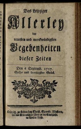 Den 6 Septemb. 1757. Sechs und dreyßigstes Stück.
