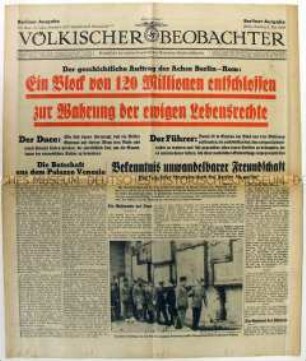 Tageszeitung "Völkischer Beobachter" u.a. über den Staatsbesuch Hitlers in Rom