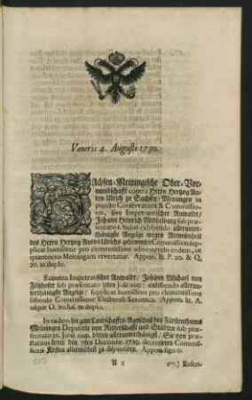 Veneris 4. Augusti 1730.