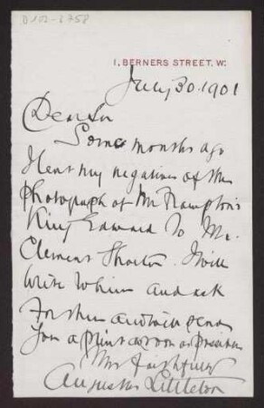 Schreiben an Hermann Muthesius (Brief)