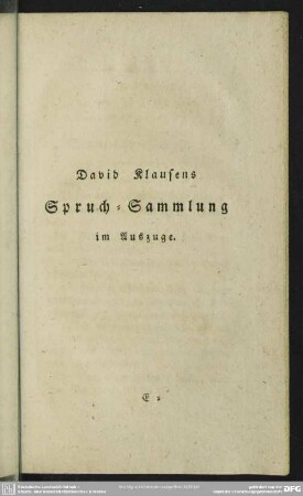 David Klausens Spruch-Sammlung im Auszuge