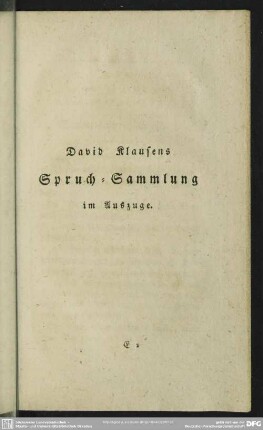 David Klausens Spruch-Sammlung im Auszuge