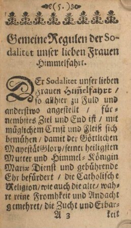 Gemeine Regulen der Sodalitet unter lieben Frauen Himmelfahrt.
