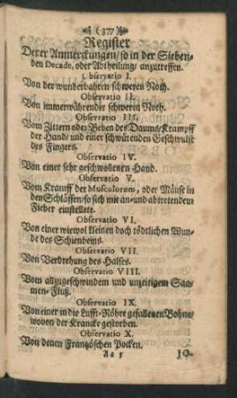Register Derer Anmerckungen/ so in der Siebenden Decade, oder Abtheilung/ anzutreffen.