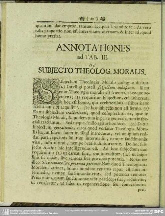 Annotationes ad Tab. III. De Subiecto Theolog. Moralis