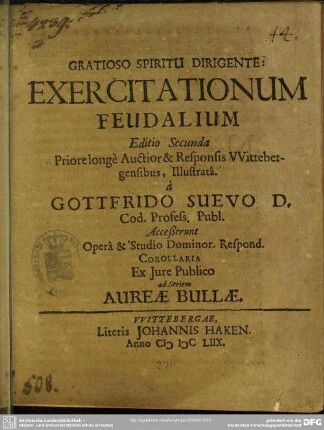 Exercitationum feudalium : responsis Wittebergensibus illustrata