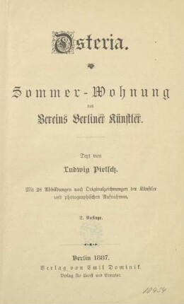 Osteria : Sommer-Wohnung des Vereins Berliner Künstler