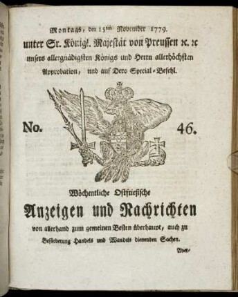 No. 46. Montags, den 15ten November 1779.