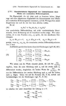 § 311. Charakteristische Eigenschaft des Linienelements einer Fläche mit constantem Krümmungsmass.