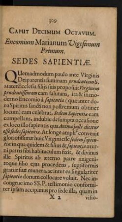 Caput Decimum Octavum. Encomium Marianum Vigesimum Primum. Sedes Sapientiae.