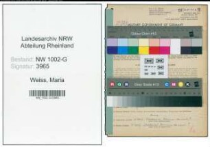 Entnazifizierung Maria Weiss, geb. 02.11.1910 (Angestellte)