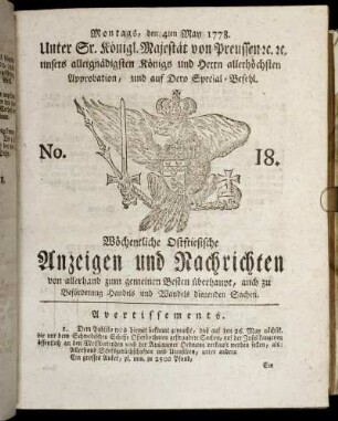 No. 18. Montags, den 4ten May 1778.