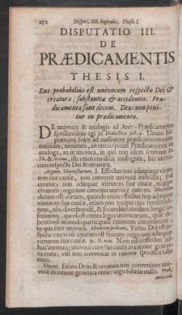 Disputatio III. De Praedicamentis