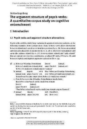 The argument structure of psych-verbs: a quantitative corpus study on cognitive entrenchment