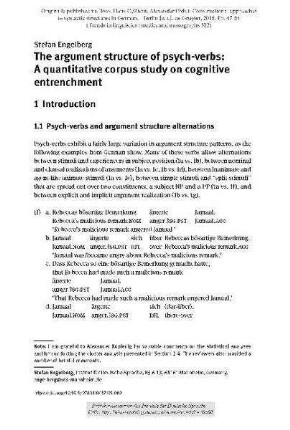 The argument structure of psych-verbs: a quantitative corpus study on cognitive entrenchment