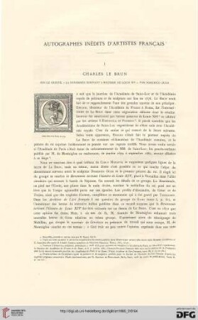 6: Autographes inédits d'artistes franҫais, [1], Charles le Brun