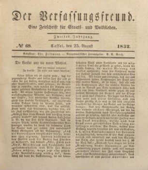 № 68. Cassel, den 25. August 1832.