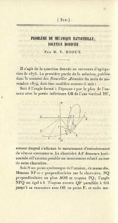 Problème de Mécanique rationnelle; solutiion modifiée.