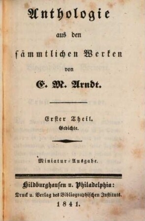 Anthologie aus den sämmtlichen Werken : Miniatur-Ausgabe, 1