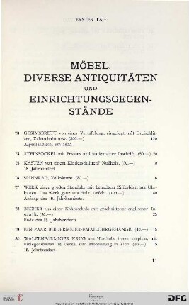 Möbel, Antiquitäten und Einrichtungsgegenstände (Nr. 73-104)