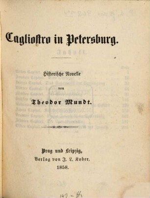 Cagliostro in Petersburg : Historische Novelle von Theodor Mundt