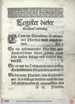 Register dieser Kirchenordnung