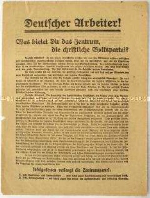 Aufruf der Zentrumspartei zur Wahl der Nationalversammlung 1919