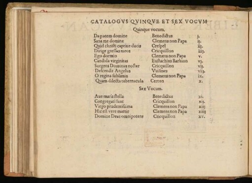 Catalogus quinque et sex vocum.