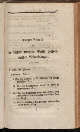 Kurzer Inhalt der in diesem zweyten Theile vorkommenden Abhandlungen
