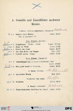A. Gemälde und Kunstblätter moderner Meister (Nr. 1-132)