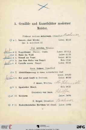 A. Gemälde und Kunstblätter moderner Meister (Nr. 1-132)