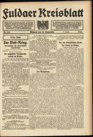 Erste Ausgabe vom Mittwoch, den 29. September 1915.