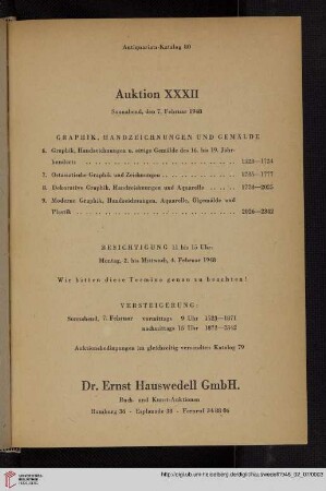 Antiquariats-Katalog 80 - Auktion XXXII