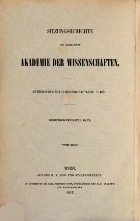 Sitzungsberichte der Mathematisch-Naturwissenschaftlichen Classe der Kaiserlichen Akademie der Wissenschaften. 24. 1857