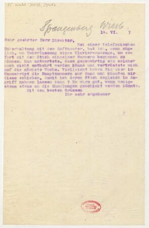 Brief an Heinrich Spangenberg : 14.06.1917