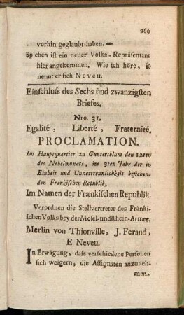 Einschluss des Sechs und zwanzigsten Briefes