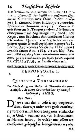 Responsoria II. Ad Quirinum Kuhlmannum