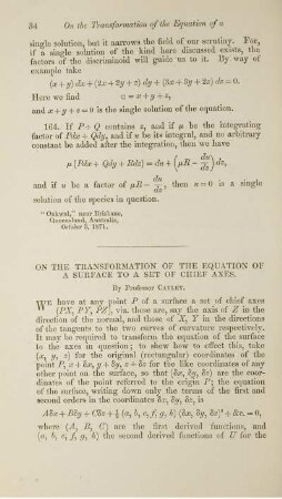 On the transformation of the equation of a surface to a set chief axes.