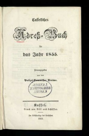 1855: Casselsches Adreß-Buch : für das Jahr 1855