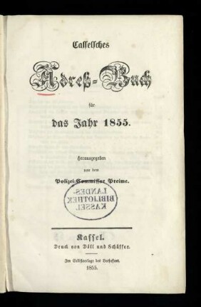 1855: Casselsches Adreß-Buch : für das Jahr 1855