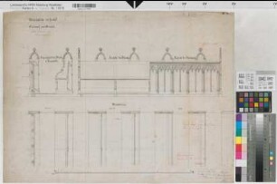 Soest (Soest) Wiesenkirche Entwurf für das Gestühl 1878 1 : 10 51 x 69 Zeichnung Memminger Staatshochbauamt Soest