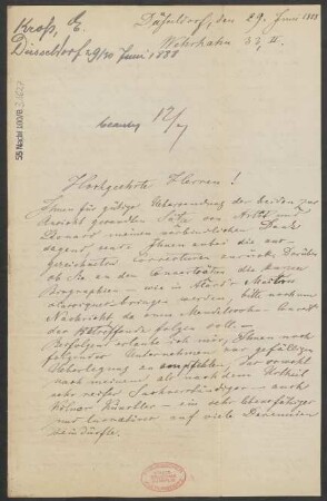 Brief an B. Schott's Söhne : 29.06.1888