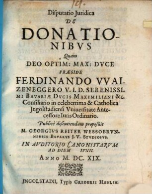 Disputatio Juridica De Donationibvs