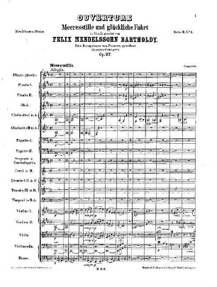Felix Mendelssohn-Bartholdys Werke, 2,9. Nr. 9, Ouverture zu Meeresstille und glückliche Fahrt : op. 27 in D. - 46 S. - Pl.-Nr. M.B.9