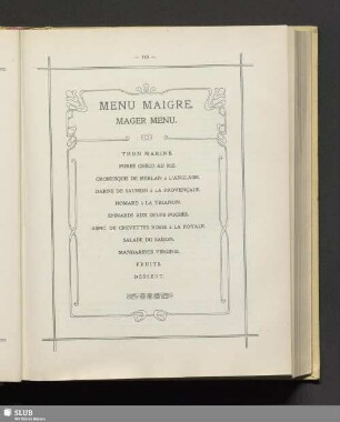 Menu maigre. Mager menu