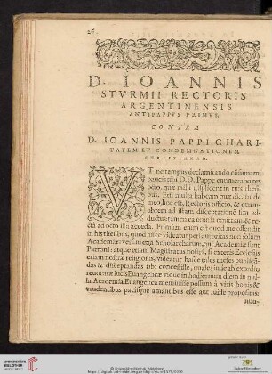 D. Ioannis Sturmii rectoris argentinensis antipappus primus
