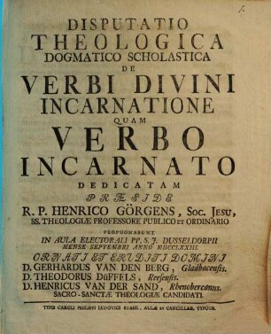 Disputatio theologica dogmatico scholastika de verbi divini incarnatione