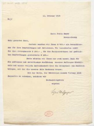 Brief an Fritz Meyer : 11.02.1914