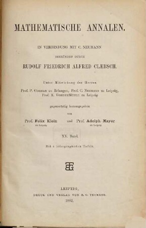 Mathematische Annalen. 20. 1882