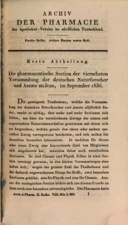 Archiv der Pharmazie : chemistry in life sciences. 8. 1836